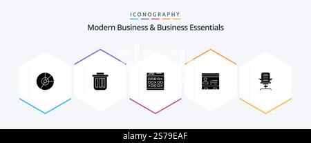 Modern Business And Business Essentials 25 Glyph icon pack including events. date. basket. calendar. dustbin Stock Vector