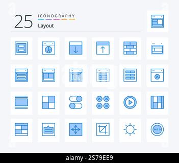 Layout 25 Blue Color icon pack including layout. bricks layout. pie. page. interface Stock Vector