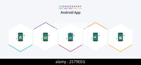 Android App 25 Flat icon pack including app. sound. mobile. mobile. mobile Stock Vector