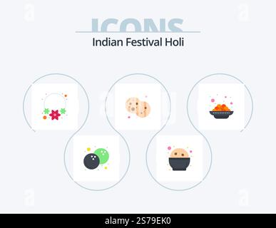 Holi Flat Icon Pack 5 Icon Design. vadas. india. necklace. cake. holi Stock Vector