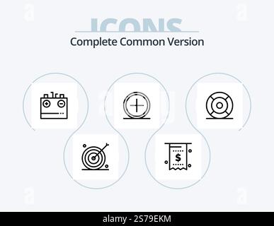 Complete Common Version Line Icon Pack 5 Icon Design. payment. credit. server. card. ui Stock Vector