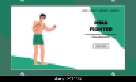mma fighter vector. fight competition, male muscular, boxing adult, athlete man, power mma fighter web flat cartoon illustration. mma fighter vector Stock Vector
