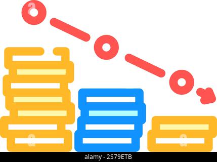 drop decline fall trend gold coin color icon vector illustration Stock ...
