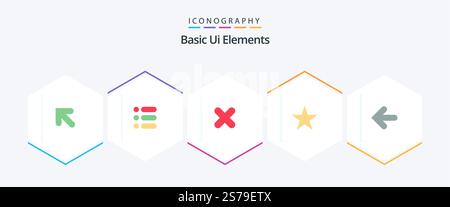 Basic Ui Elements 25 Flat icon pack including point back. arrows. cancel. arrow. star Stock Vector
