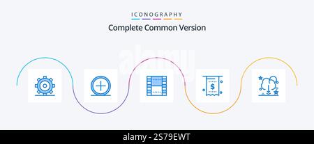Complete Common Version Blue 5 Icon Pack Including money. currency. plus. bill. ui Stock Vector
