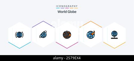 Globe 25 FilledLine icon pack including world. navigation. earth. globe. globe Stock Vector