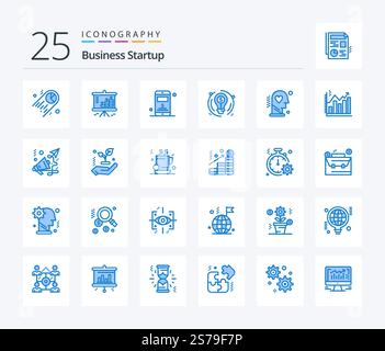 Business Startup 25 Blue Color icon pack including head. dollar. projector. circle. bulb Stock Vector