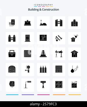 Creative Building And Construction 25 Glyph Solid Black icon pack  Such As construction. city. construction. building. city Stock Vector