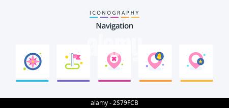 Navigation Flat 5 Icon Pack Including geo. map. location. location. cross. Creative Icons Design Stock Vector
