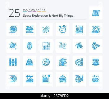 Space Exploration And Next Big Things 25 Blue Color icon pack including colonization. space. platform. giant. planet Stock Vector