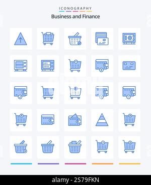 Creative Finance 25 Blue icon pack  Such As wallet. money. pay. shopping cart. checkout Stock Vector