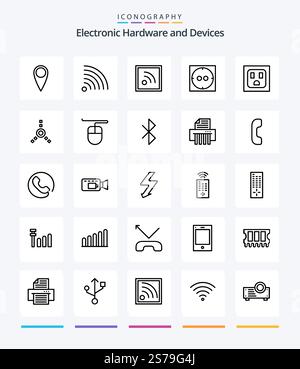Creative Devices 25 OutLine icon pack  Such As answer. paper. fire ware. device. connection Stock Vector