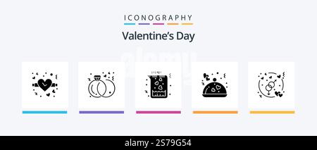 Valentines Day Glyph 5 Icon Pack Including love. engagement. flask. valentine. restaurant. Creative Icons Design Stock Vector