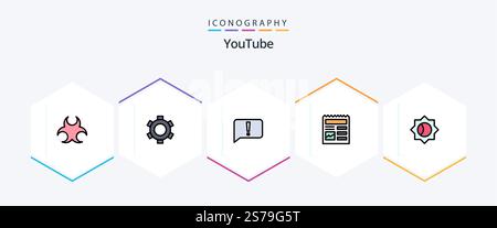 Youtube 25 FilledLine icon pack including setting. picture. chat. ui. document Stock Vector