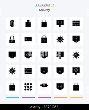 Creative Security 25 Glyph Solid Black icon pack  Such As protection. security. error. password. security Stock Vector