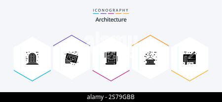 Architecture 25 Glyph icon pack including blue print. rope. architecture. lifting. crane Stock Vector