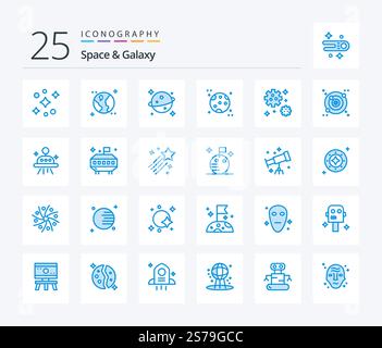 Space And Galaxy 25 Blue Color icon pack including space. galaxy. space. space. astronaut Stock Vector