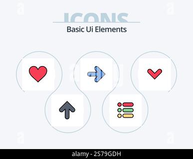Basic Ui Elements Line Filled Icon Pack 5 Icon Design. task. interface. arrow. information. i Stock Vector