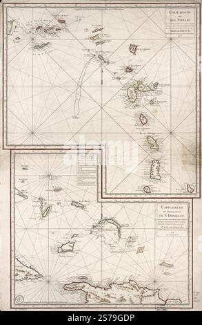 Carte réduite des îles Antilles : au nord du 13me. degré de latitude ; Carte réduite des debouquements de St. Domingue 1775 by Verdun de la Crenne  Jean René Antoine, Borda  Jean Charles de, Pingré  Alexandre Guy, Petit  Sculp. Stock Photo