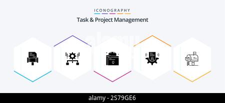 Task And Project Management 25 Glyph icon pack including profile . setting . setting . file Stock Vector