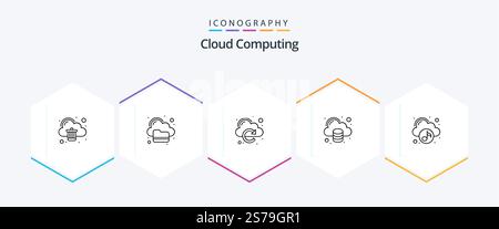 Cloud Computing 25 Line icon pack including media. technology. cloud. storage. cloud Stock Vector