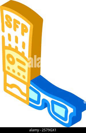 sunscreen cream cosmetic isometric icon vector. sunscreen cream cosmetic sign. isolated symbol illustration. sunscreen cream cosmetic isometric icon vector illustration Stock Vector