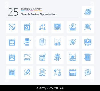 Seo 25 Blue Color icon pack including gear. seo. teamwork. package. box Stock Vector