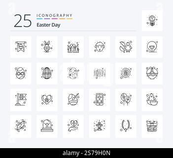 Easter 25 Line icon pack including easter. baby. grass. sheep. easter Stock Vector
