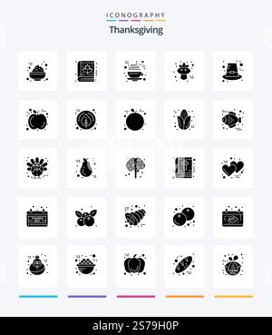 Creative Thanksgiving 25 Glyph Solid Black icon pack  Such As holiday. autumn. coffee. thanksgiving. bird Stock Vector