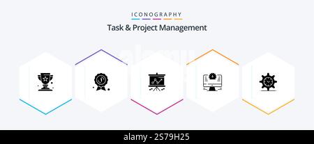 Task And Project Management 25 Glyph icon pack including time . computer . medal. presentation Stock Vector