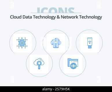 Cloud Data Technology And Network Technology Blue Icon Pack 5 Icon Design. wifi . loucked. setting . louck . cloud Stock Vector