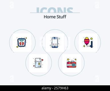 Home Stuff Line Filled Icon Pack 5 Icon Design. light. bread. weight machine. toaster. machine Stock Vector