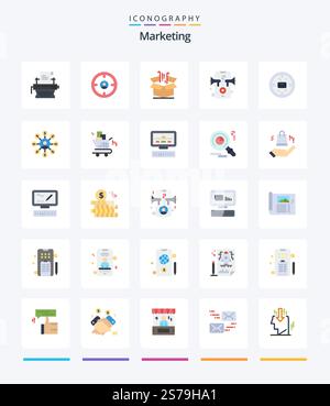 Creative Marketing 25 Flat icon pack  Such As business. speaker. hunter. marketing. goods Stock Vector