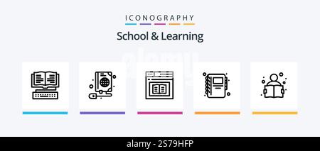 School And Learning Line 5 Icon Pack Including . reading. food. knowledge. school. Creative Icons Design Stock Vector