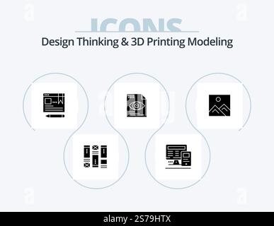Design Thinking And D Printing Modeling Glyph Icon Pack 5 Icon Design. picture. computing. browser. eye . file Stock Vector