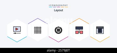 Layout 25 FilledLine icon pack including . sitemap. web Stock Vector