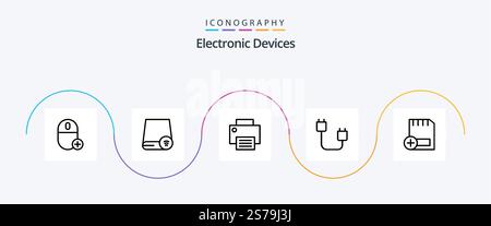 Devices Line 5 Icon Pack Including devices. computers. gadget. printer. gadget Stock Vector