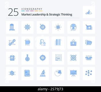 Market Leadership And Strategic Thinking 25 Blue Color icon pack including line. art. target. drawing. identity Stock Vector