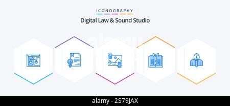 Digital Law And Sound Studio 25 Blue icon pack including digital. business. invention. photo. dividend Stock Vector
