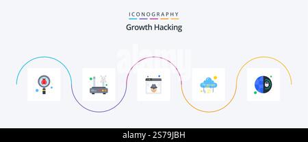 Hacking Flat 5 Icon Pack Including digital. cloud. router. binary. hacker Stock Vector