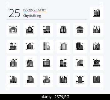 City Building 25 Solid Glyph icon pack including estate. construction. house. building. office Stock Vector