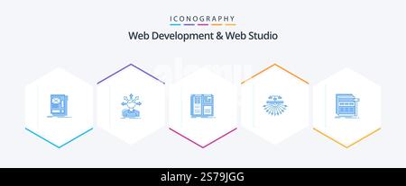 Web Development And Web Studio 25 Blue icon pack including site. optimization. structure. ui. interface Stock Vector