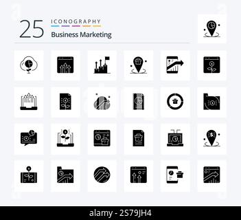 Business Marketing 25 Solid Glyph icon pack including location. business. growth. mission. growth Stock Vector