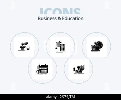 Business And Education Glyph Icon Pack 5 Icon Design. learning. education. achieve. support. answer Stock Vector