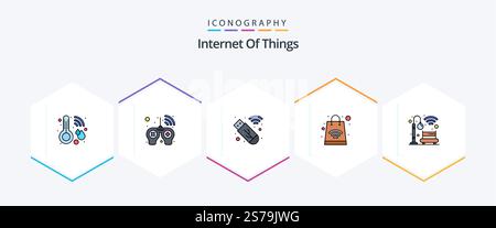 Internet Of Things 25 FilledLine icon pack including . light. data. bench. online shopping Stock Vector