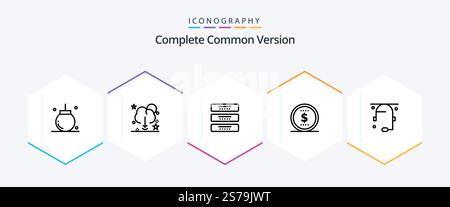 Complete Common Version 25 Line icon pack including communication. money. server. finance. furniture Stock Vector