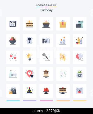 Creative Birthday 25 Flat icon pack  Such As ice cream. birthday. bakery. gift. birthday Stock Vector