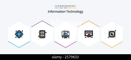 Information Technology 25 FilledLine icon pack including mobile. apps. mail. software. download Stock Vector