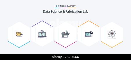 Data Science And Fabrication Lab 25 FilledLine icon pack including electronics. blueprint. reporting. production. lab Stock Vector
