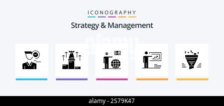 Strategy And Management Glyph 5 Icon Pack Including strategy. presentation. chess. go. user. Creative Icons Design Stock Vector